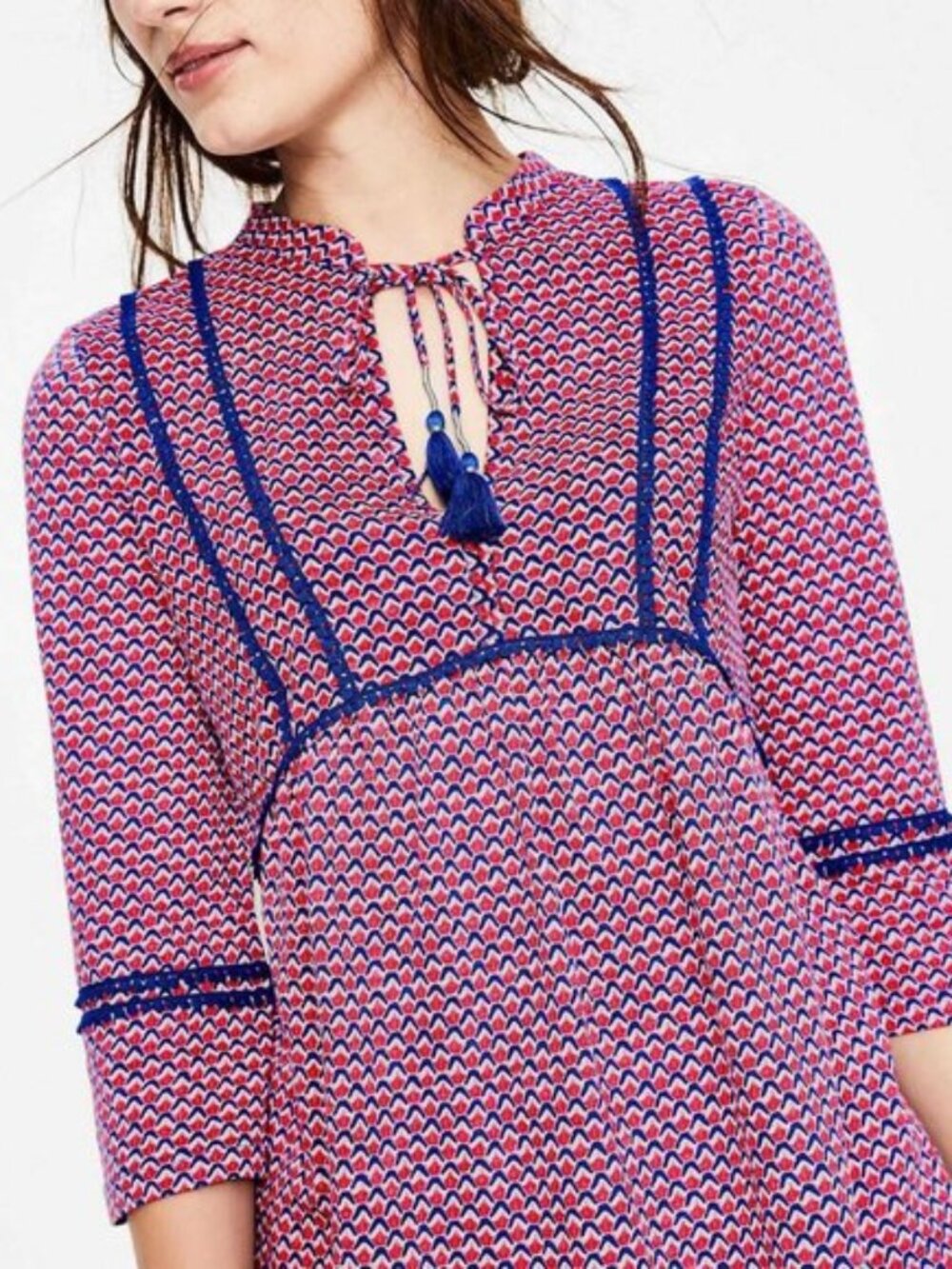 Boden Gemma Jersey Top - Strawberry Pink Geo - Size 16 US